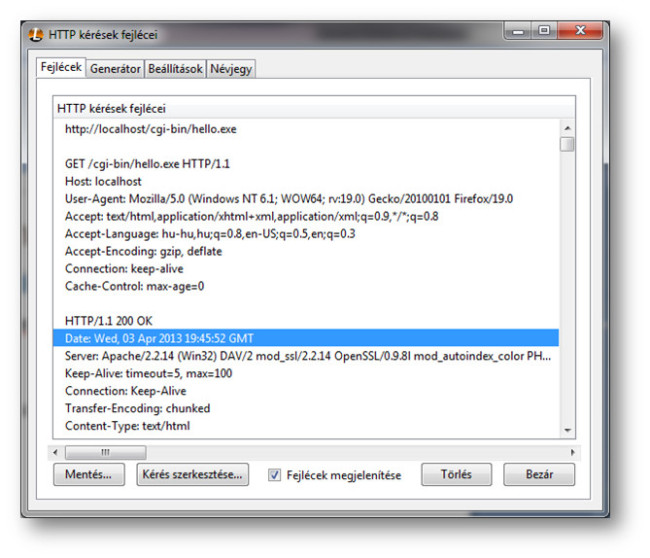 HTTP fejlécek vizsgálata a Live HTTP headers kiegészítő segítségével